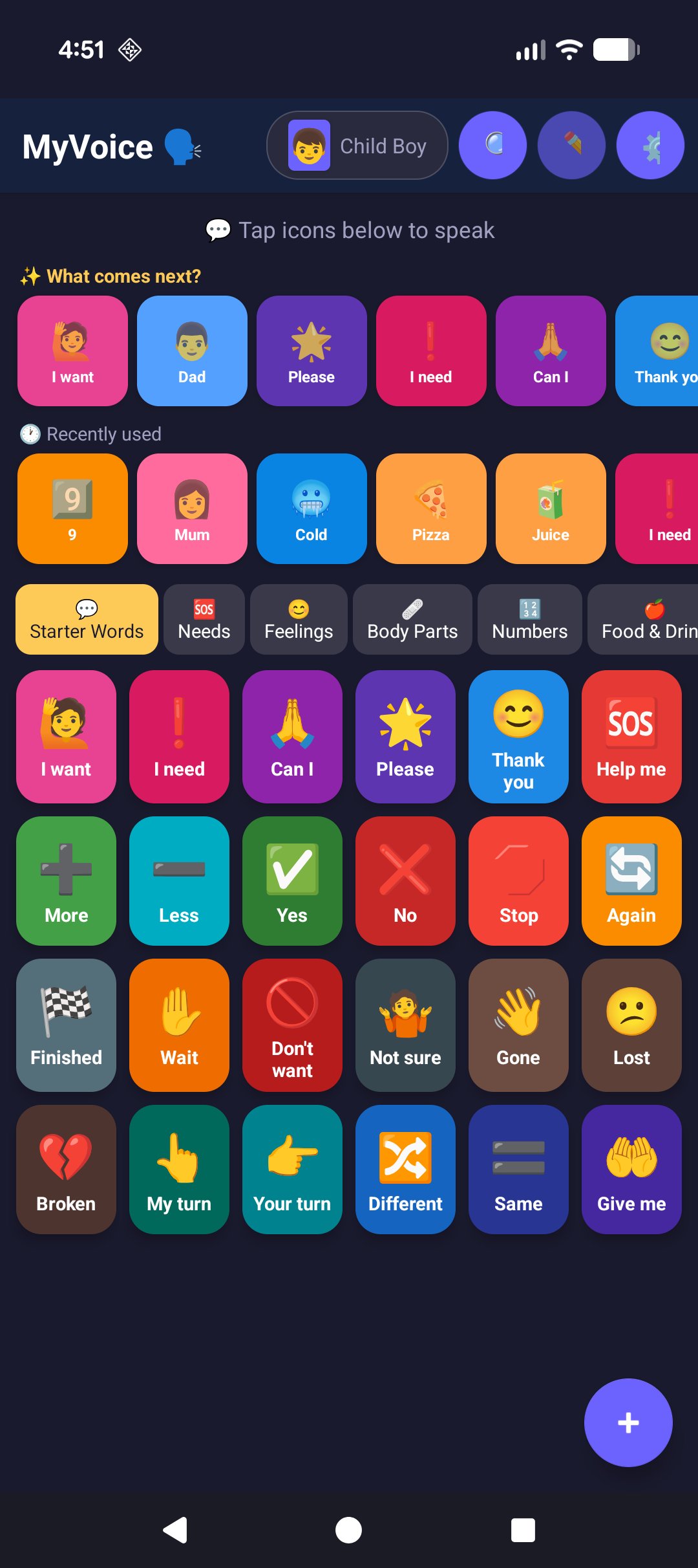MyVoice expanded starter words